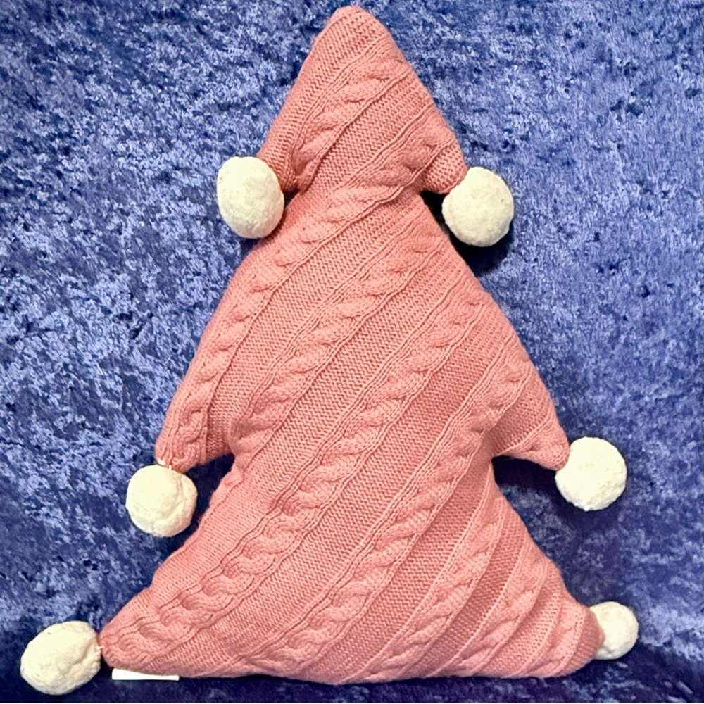 Pink Cable Knit Christmas Tree /White Snow Poms  (17" X 17") by C & C California